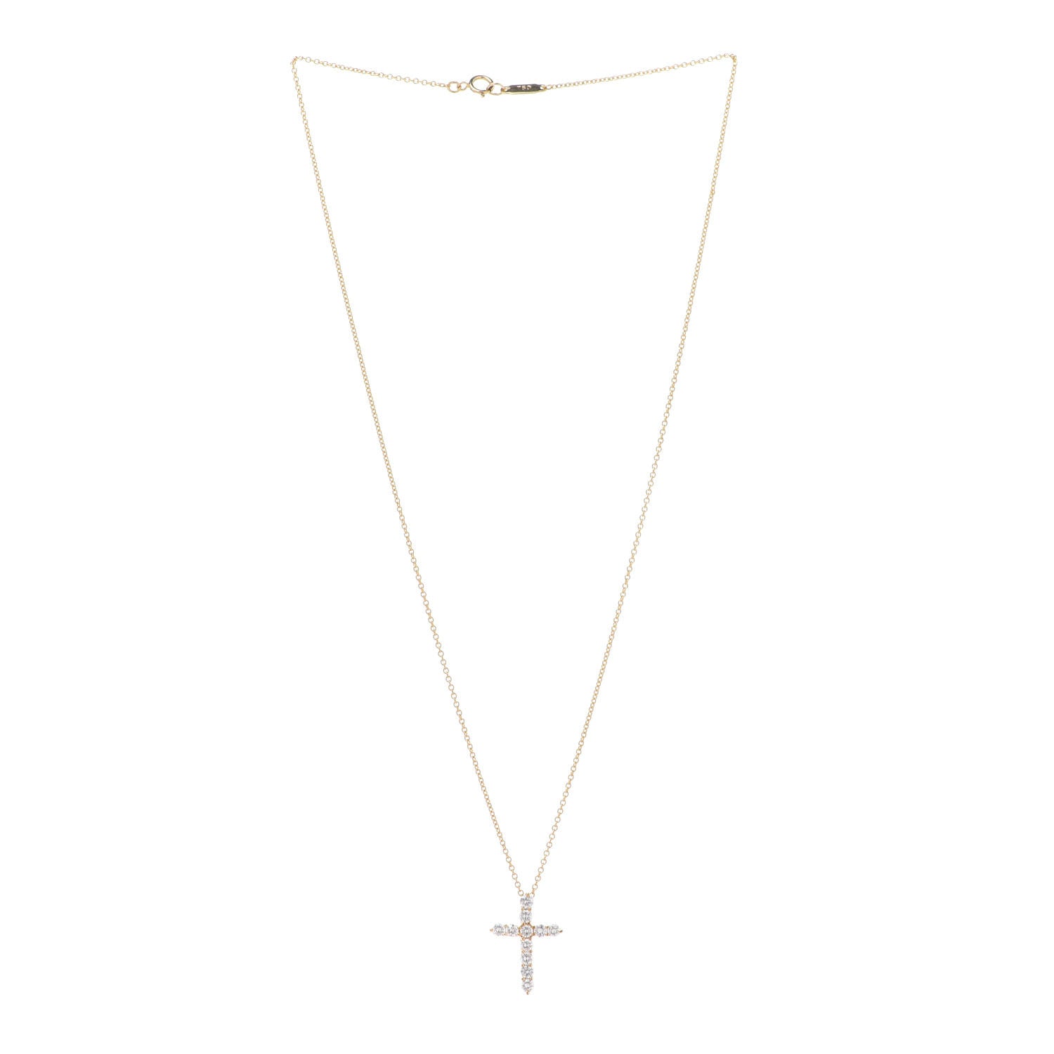 Tiffany 18K Yellow Gold Diamond Small Cross Pendant Necklace 3 of 8
