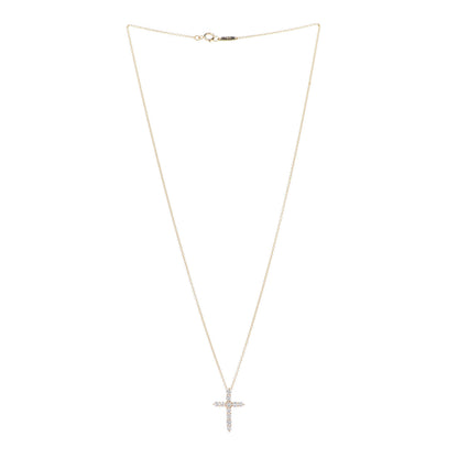 Tiffany 18K Yellow Gold Diamond Small Cross Pendant Necklace 3 of 8