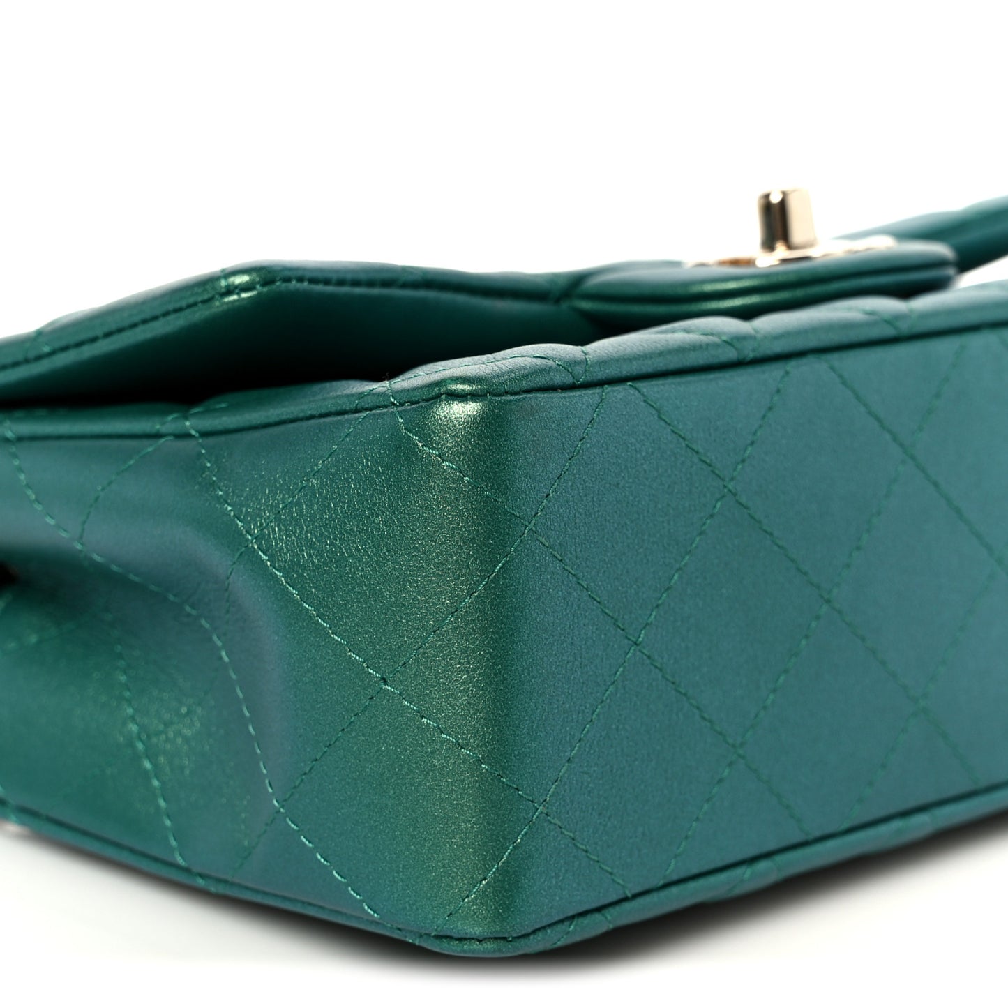Iridescent Lambskin Quilted Mini Rectangular Flap Green