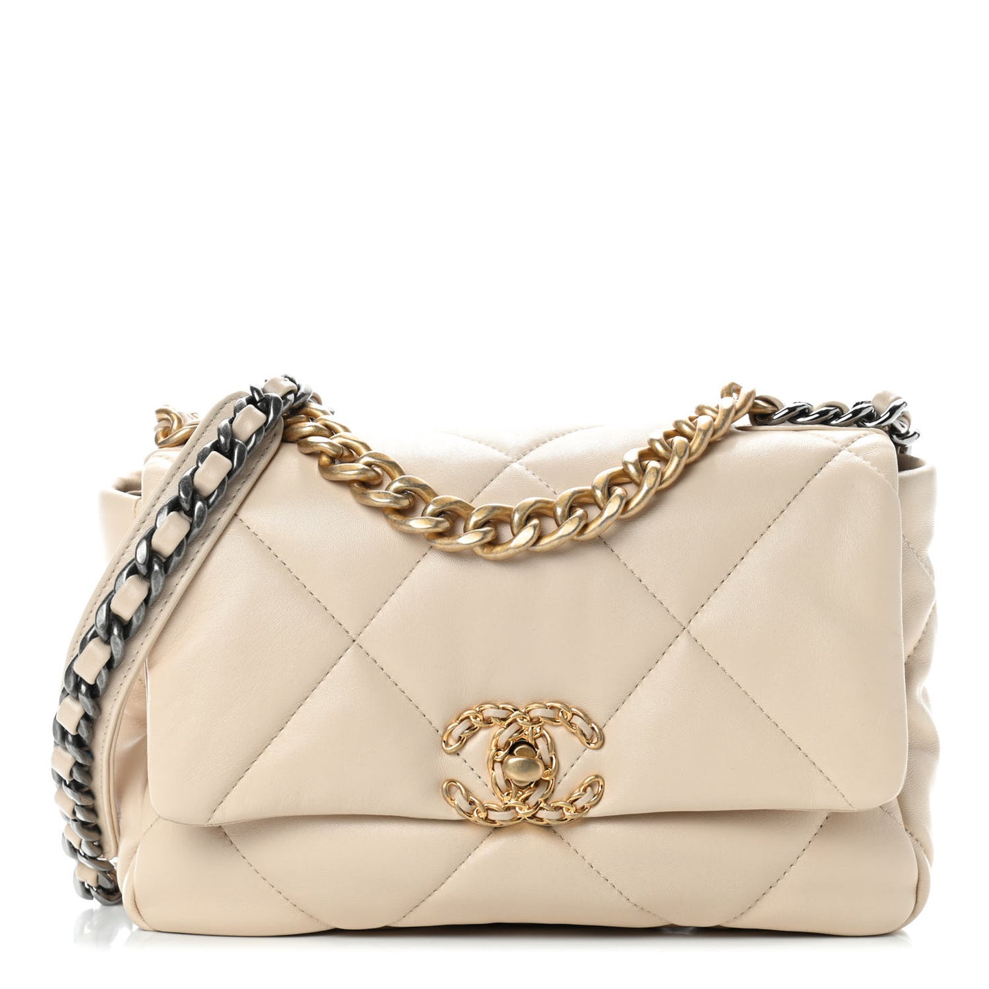 Lambskin Quilted Medium Chanel 19 Flap Beige