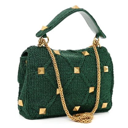 Valentino Garavani Metallic Woven Lurex Large Roman Stud Shoulder Bag Jungle 3 of 12