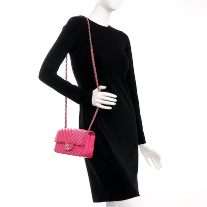 Chanel Lambskin Chevron Quilted Mini Rectangular Flap Fuchsia 3 of 9