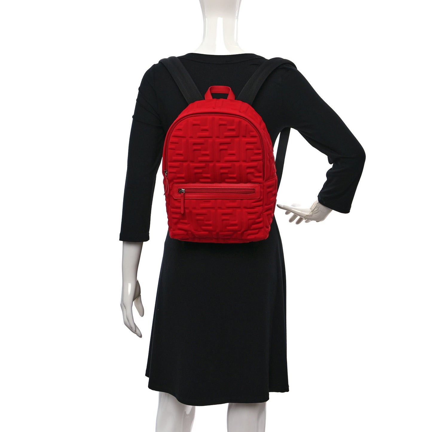 Econyl Nylon Lycra Vitello Seta FF Embossed Kids Backpack Rosso Cardinale