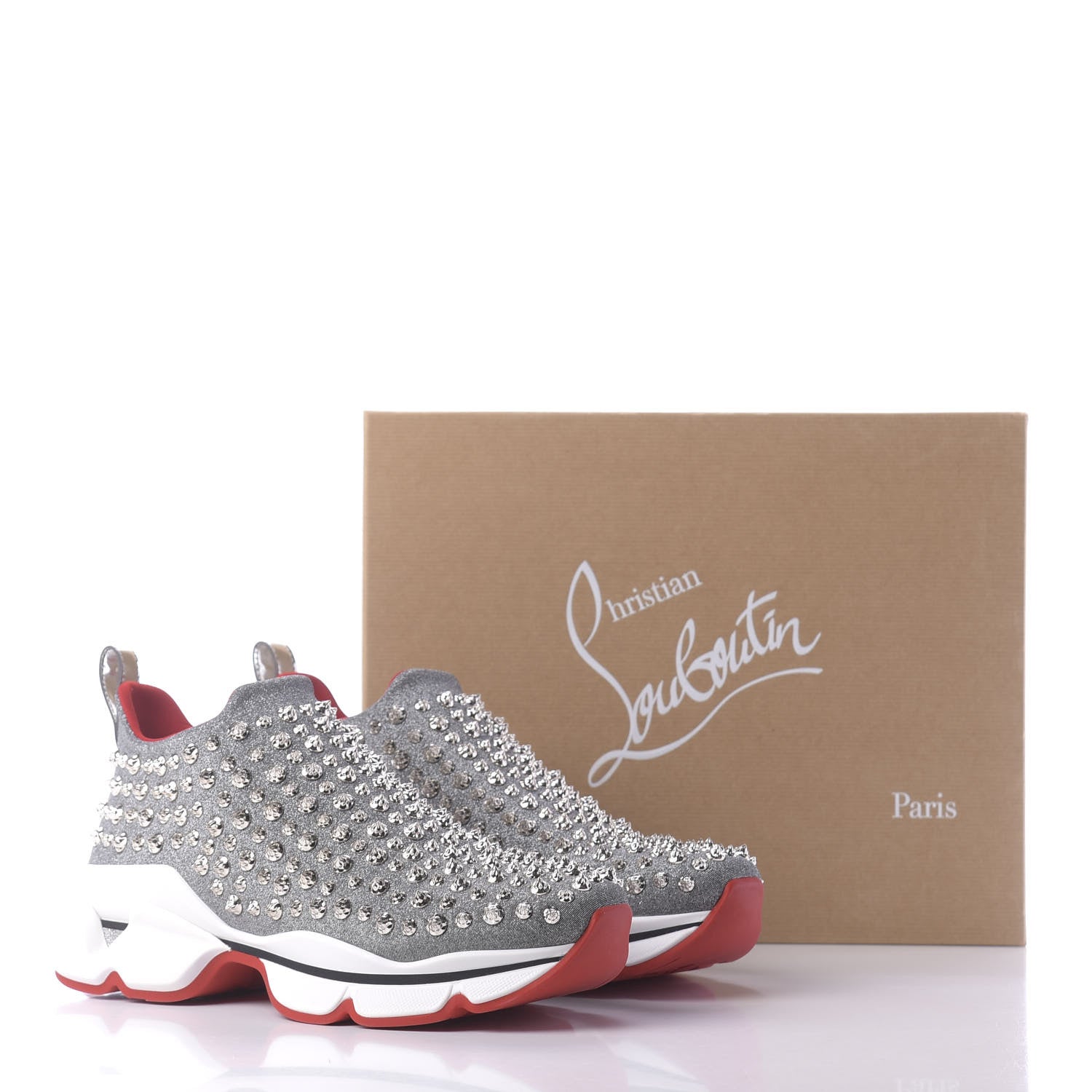 Christian Louboutin Neo Lame Spike Sock Donna Flat Sneakers 40 Silver 10 of 10