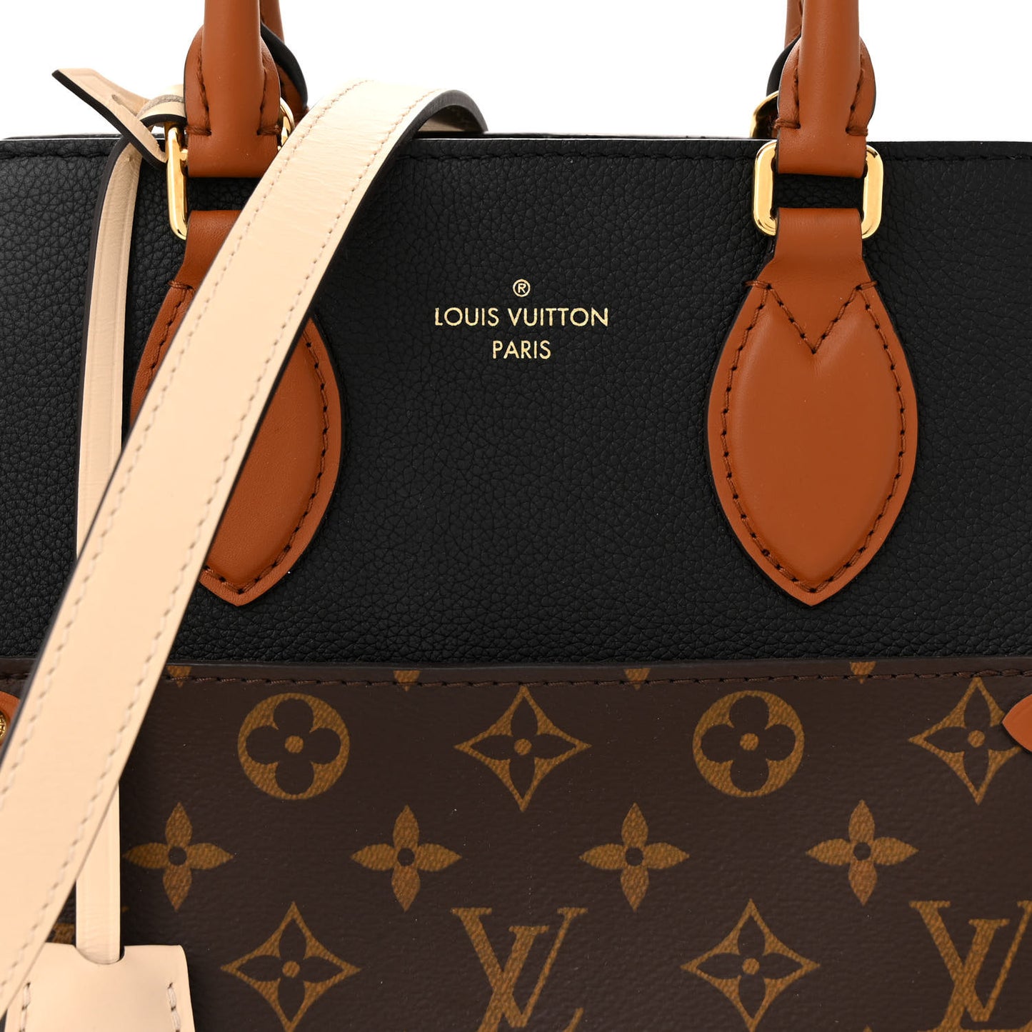 Calfskin Monogram Fold Tote MM Black Wine Cream