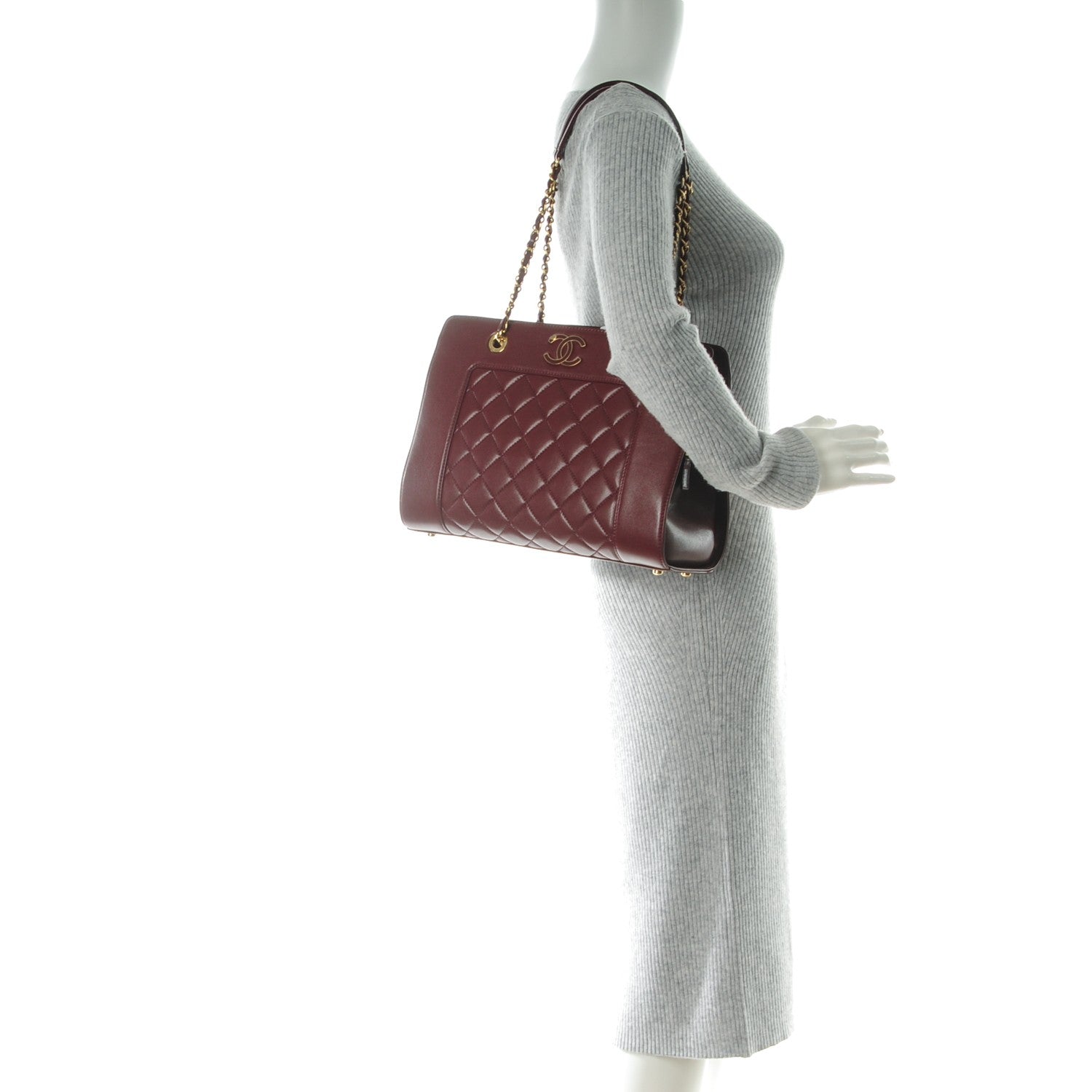 Chanel Sheepskin Quilted Mademoiselle Vintage Shopping Tote Burgundy 2 of 8