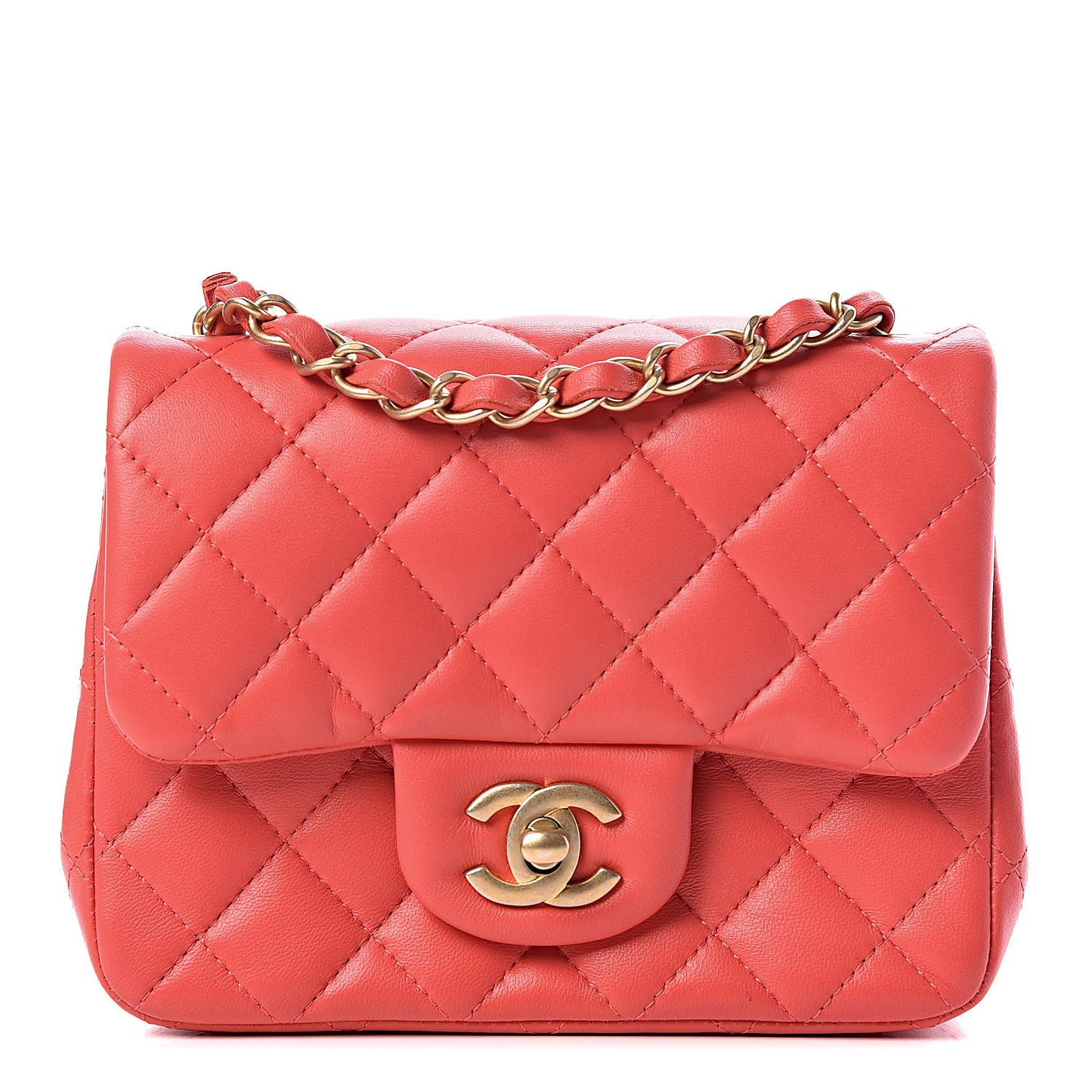 Lambskin Quilted Mini Square Flap Red