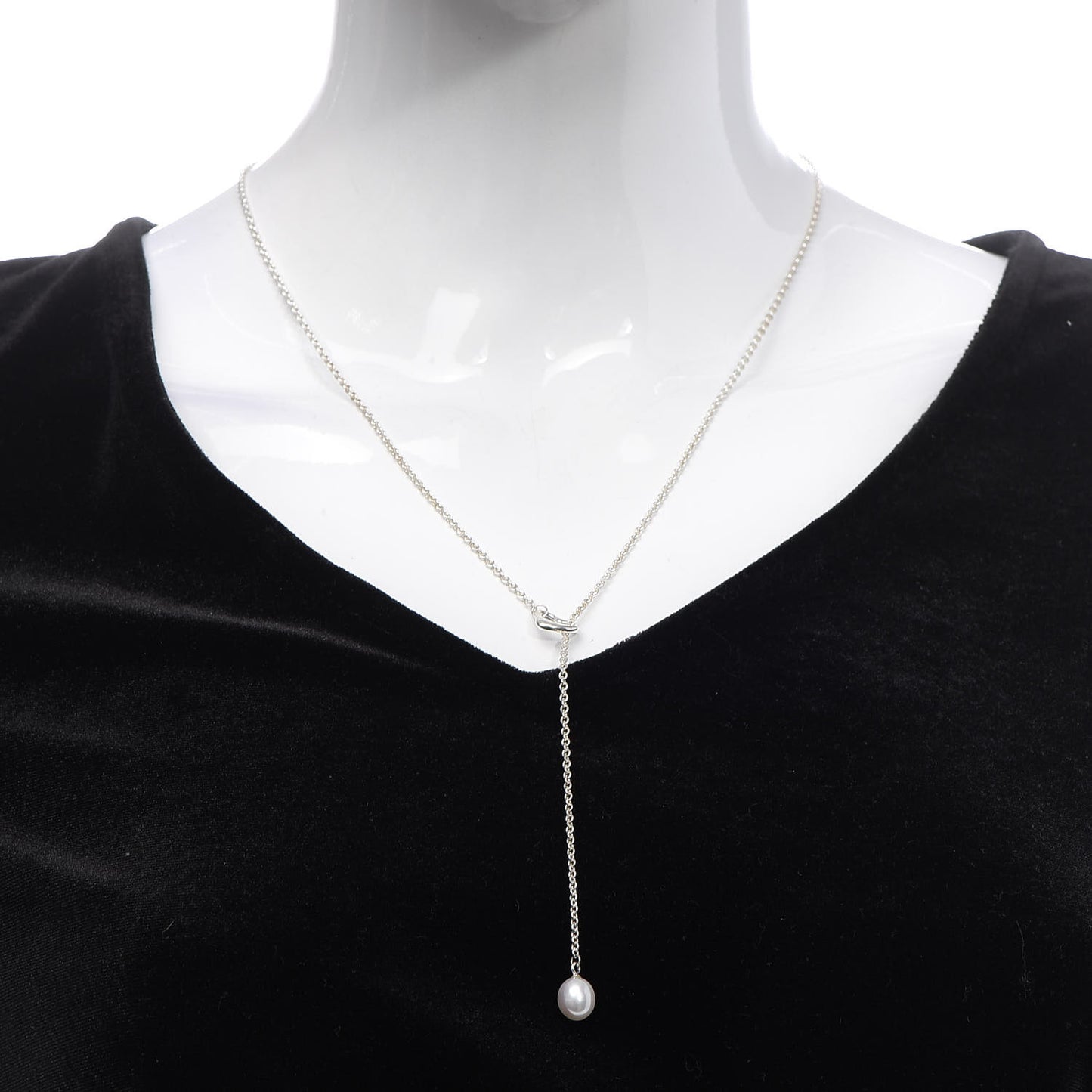 Sterling Silver Pearl 9-9.5mm Elsa Peretti Open Heart Lariat Necklace