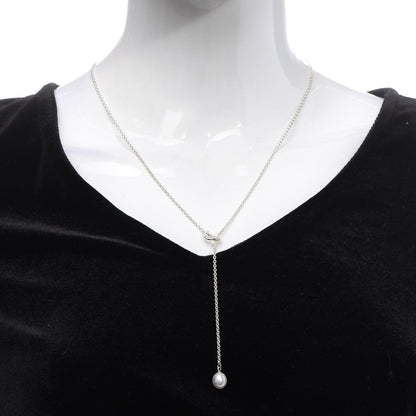 Tiffany Sterling Silver Pearl 9-9.5mm Elsa Peretti Open Heart Lariat Necklace 2 of 6