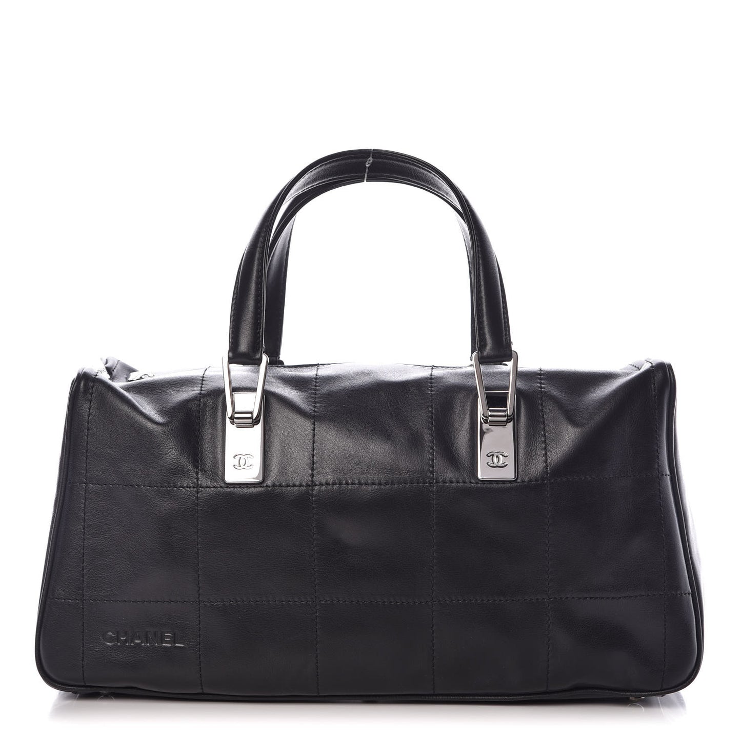 Lambskin Square Stitched Large Tote Black