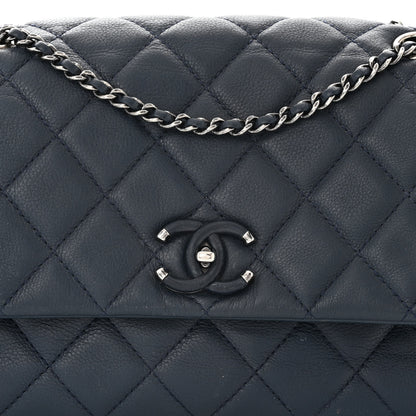 Chanel Calfskin Quilted Medium Frame In Chain Flap Navy 8 of 13