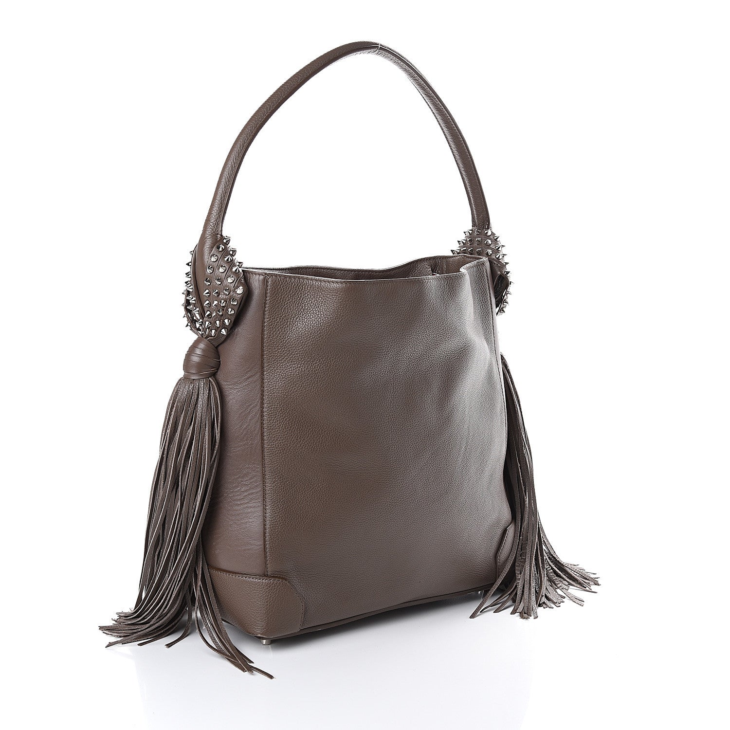 Christian Louboutin Empire Calfskin Spikes Fringe Eloise Hobo Grey 2 of 8
