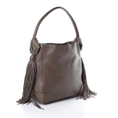 Christian Louboutin Empire Calfskin Spikes Fringe Eloise Hobo Grey 2 of 8