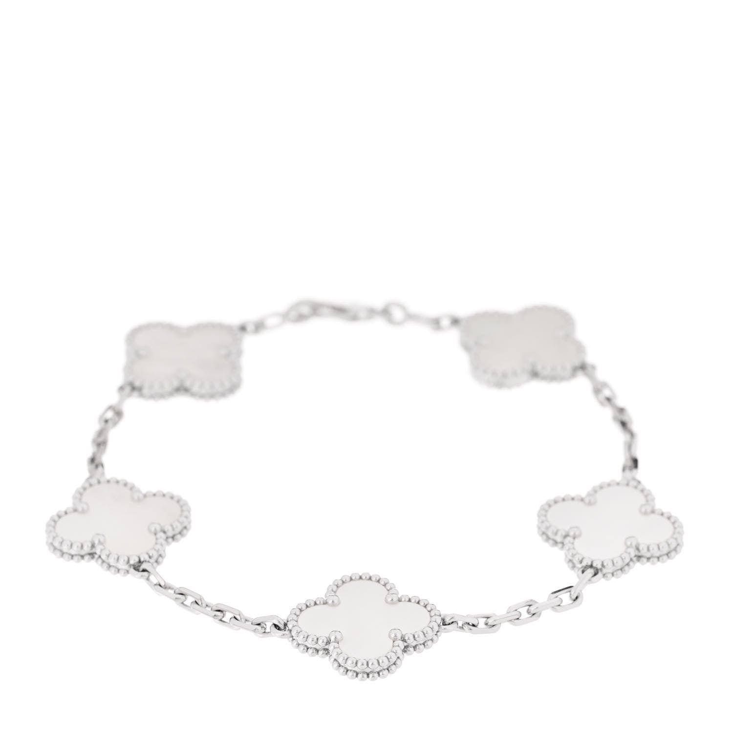 Van Cleef & Arpels 18K White Gold Mother of Pearl 5 Motifs Vintage Alhambra Bracelet 1 of 6