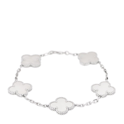 Van Cleef & Arpels 18K White Gold Mother of Pearl 5 Motifs Vintage Alhambra Bracelet 1 of 6