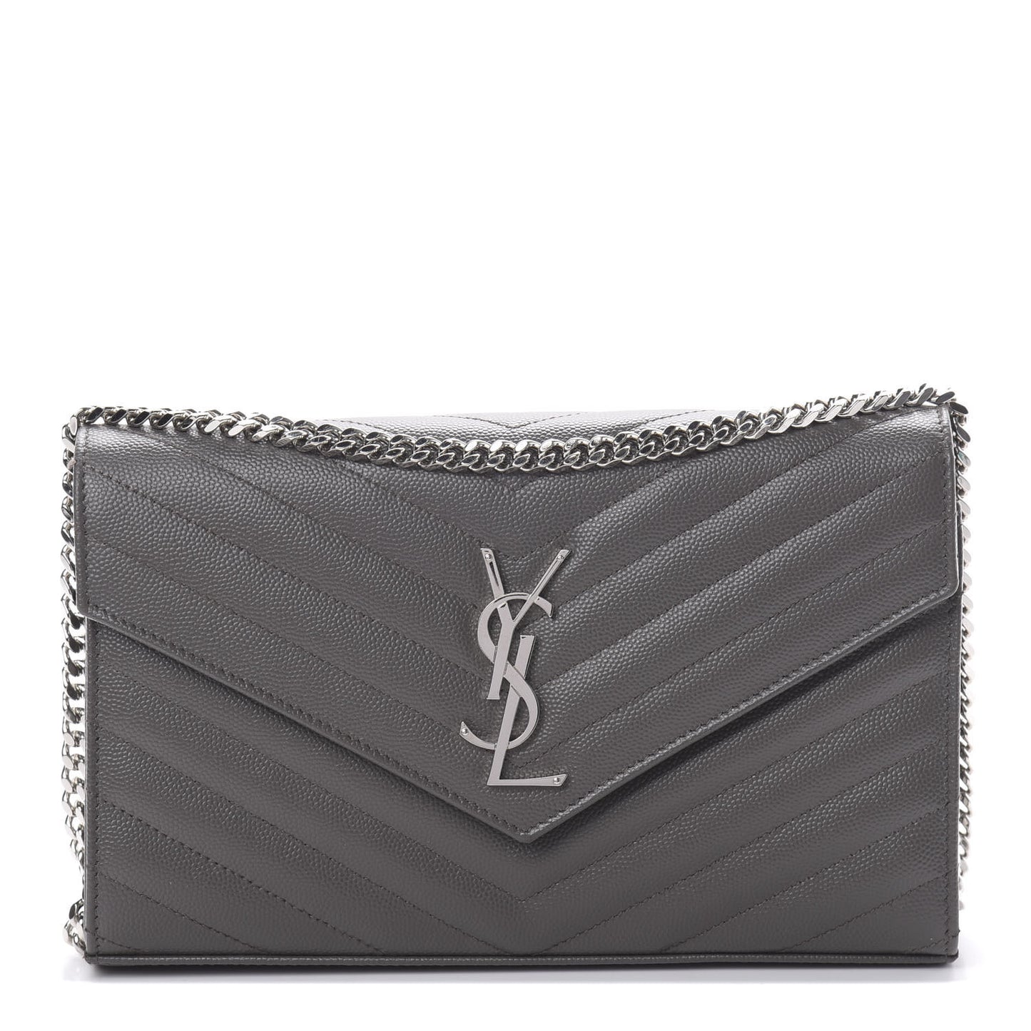 Grain De Poudre Matelasse Chevron Monogram Chain Wallet Grey