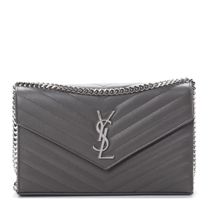 Saint Laurent Grain De Poudre Matelasse Chevron Monogram Chain Wallet Grey 1 of 11