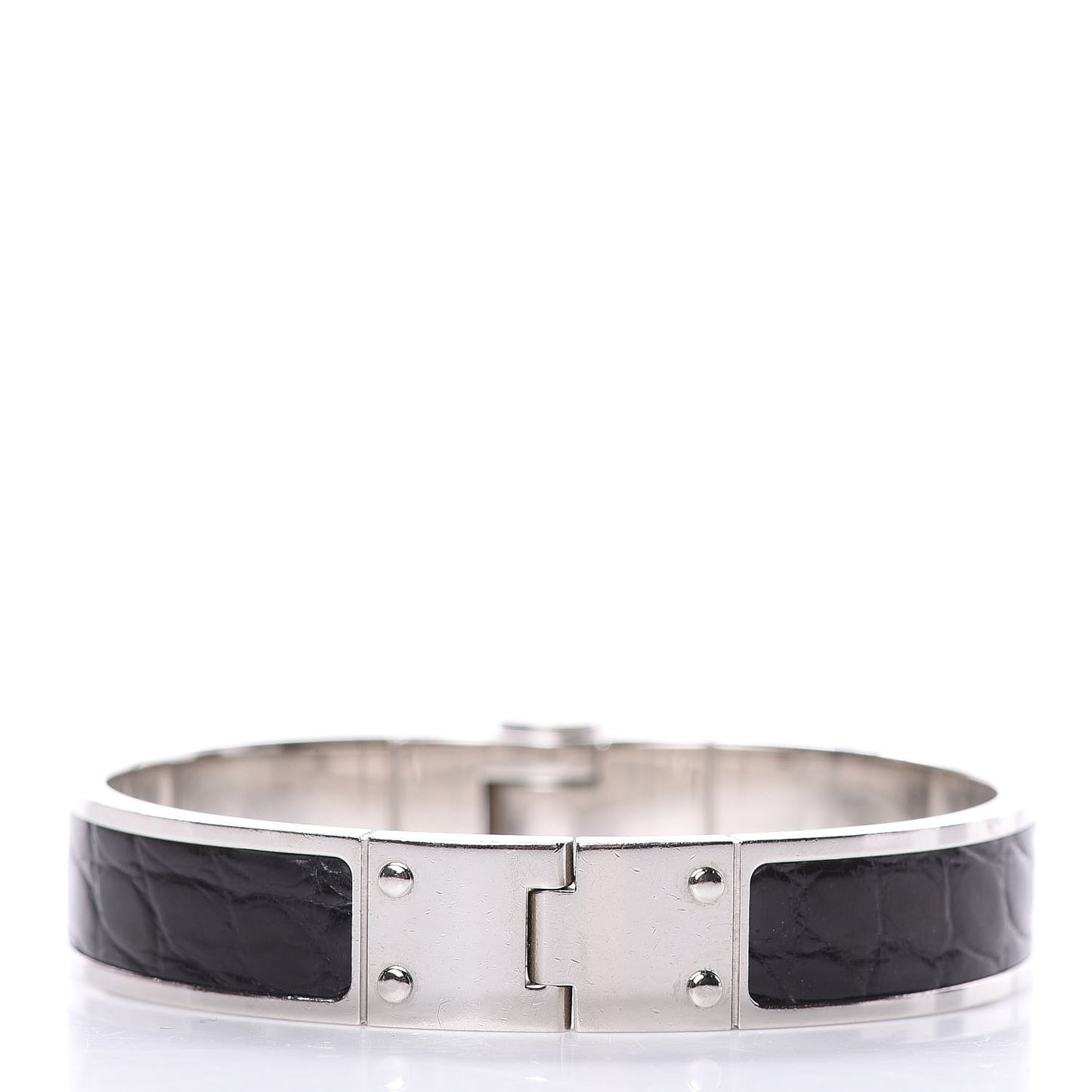 Shiny Alligator Narrow Hinged Bracelet S Black