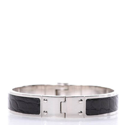 Hermes Shiny Alligator Narrow Hinged Bracelet S Black 3 of 6
