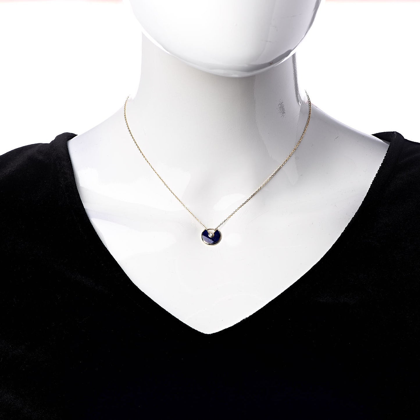 18K Yellow Gold Diamond Lapis Lazuli XS Amulette de Pendant Necklace