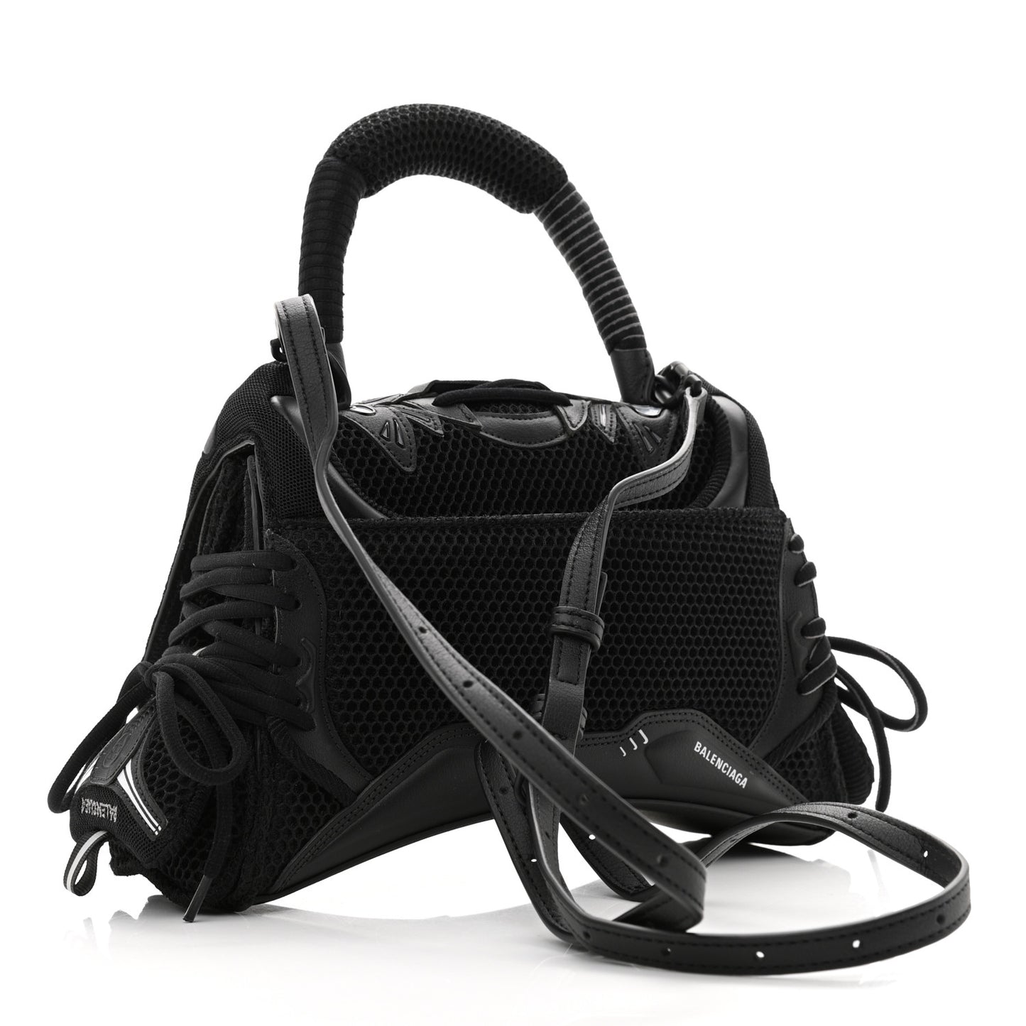 Faux Calfskin Fabric Small Sneakerhead Top Handle Bag Black
