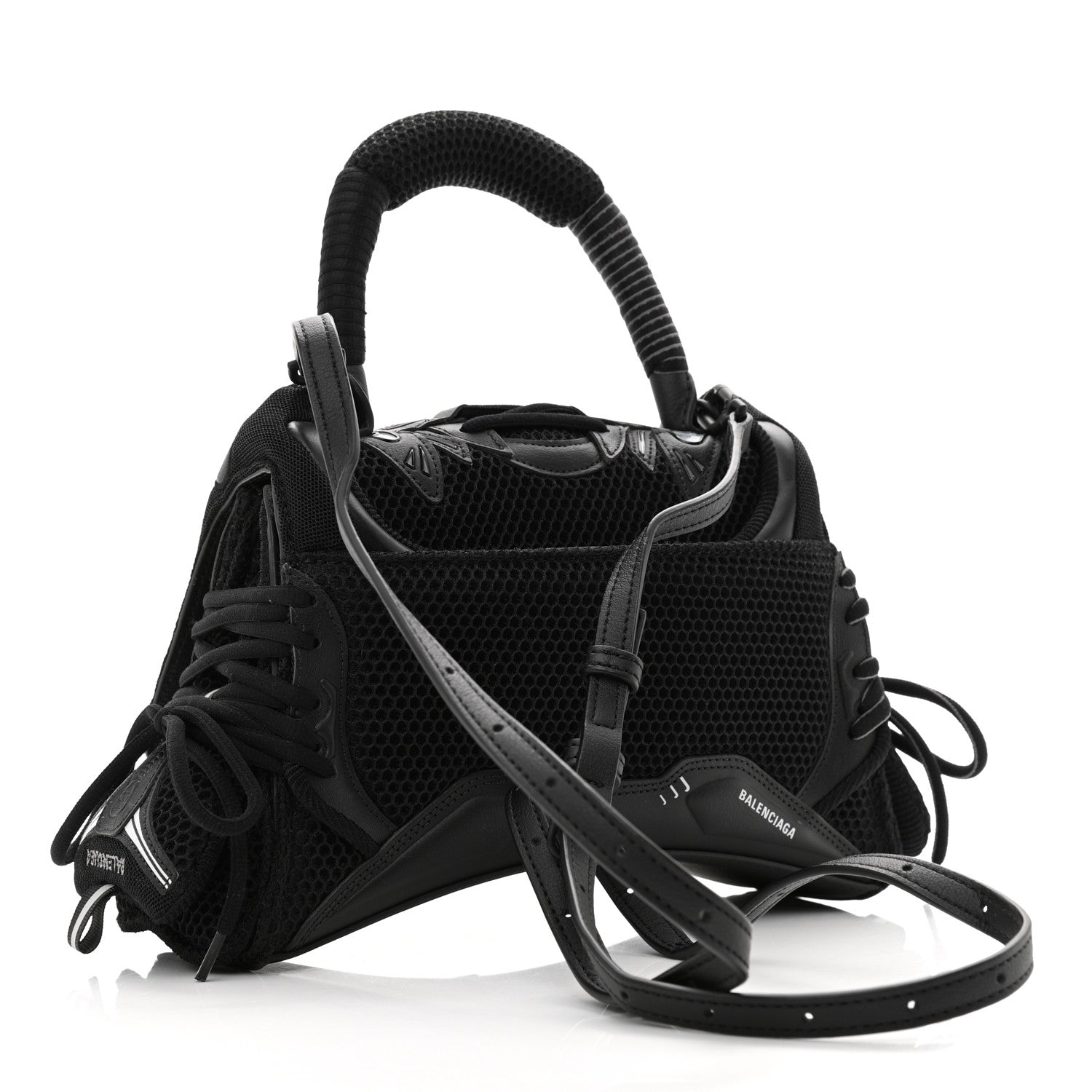 Balenciaga Faux Calfskin Fabric Small Sneakerhead Top Handle Bag Black 3 of 9