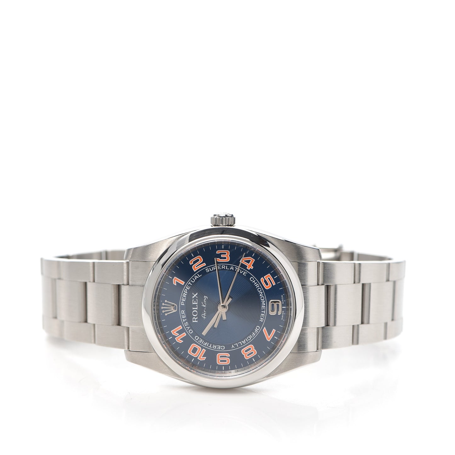 Stainless Steel 34mm Air-King Oyster Perpetual Watch Concentric Blue 114200