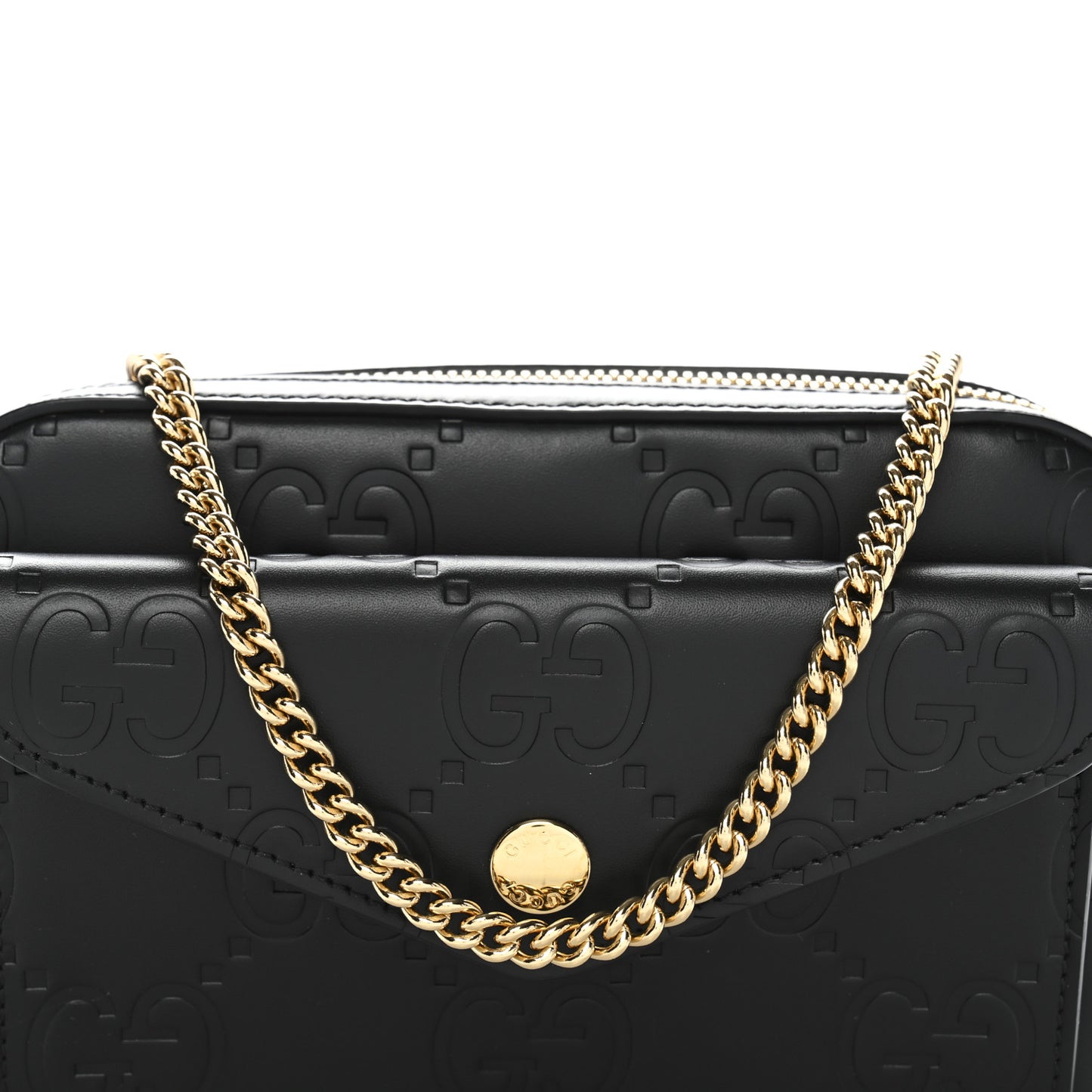 Calfskin GG Super Mini Debossed Chain Wallet Black