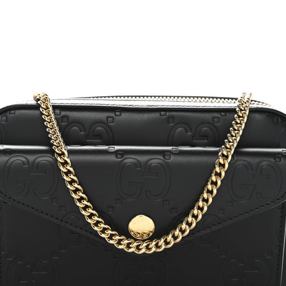 Gucci Calfskin GG Super Mini Debossed Chain Wallet Black 8 of 10