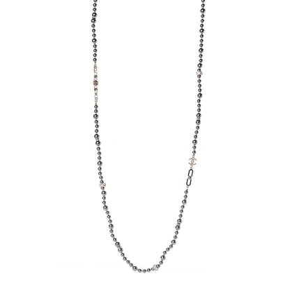 Chanel Pearl Crystal CC Long Necklace Grey Light Gold 1 of 5