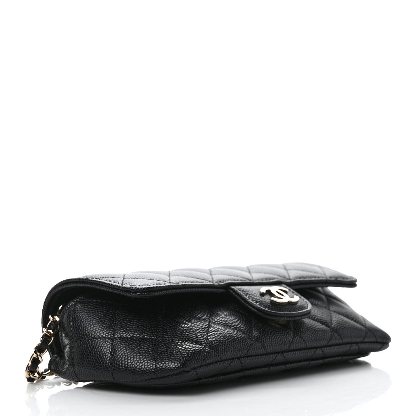 Caviar Quilted Glasses Case With Chain Black