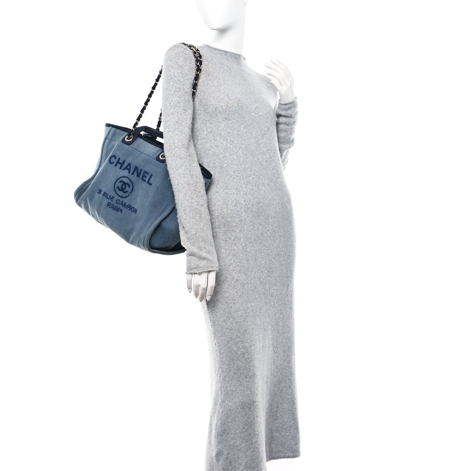 Chanel Canvas Sequin Medium Deauville Tote Navy 2 of 10