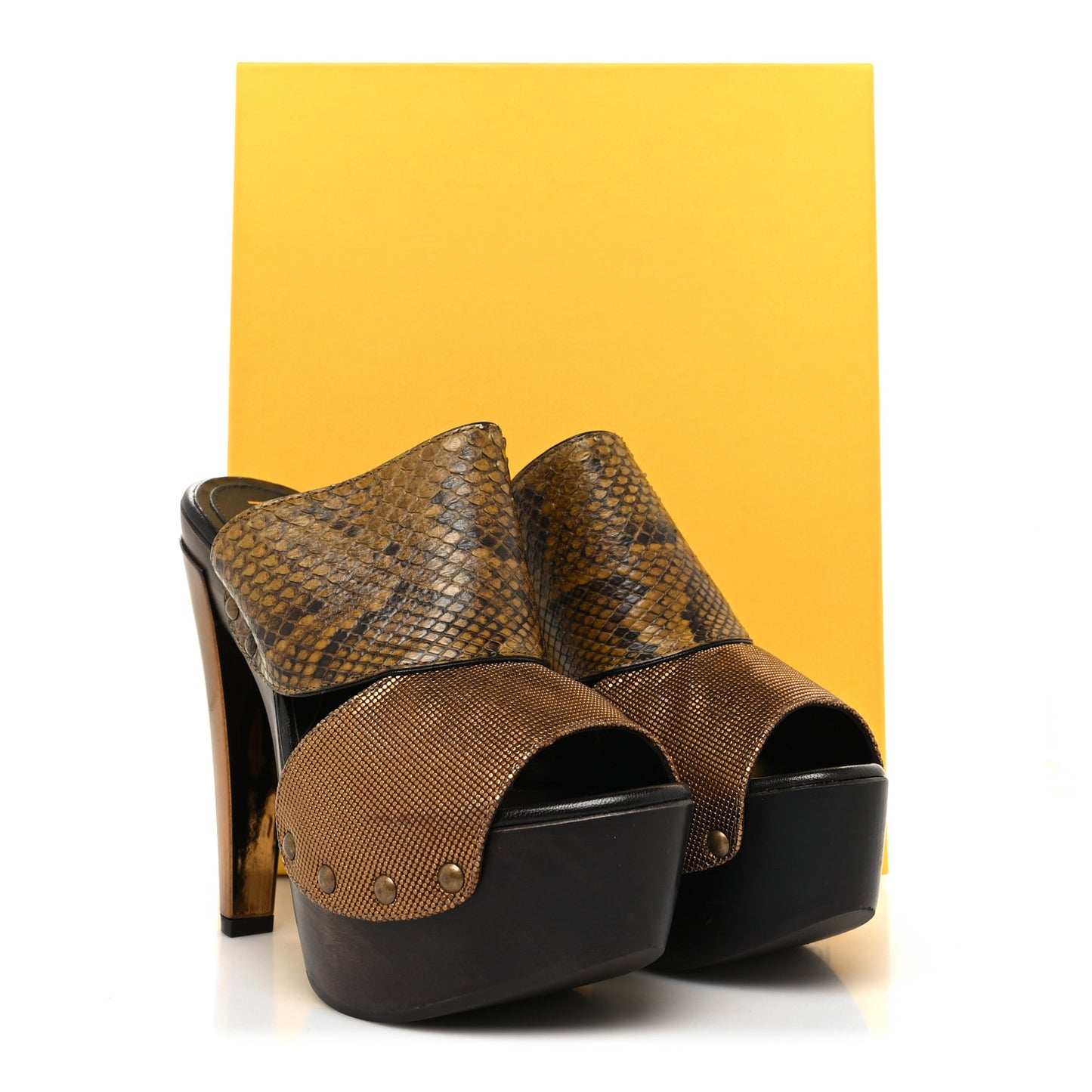 Snakeskin Calfskin Platform Sandals 36 Bronze