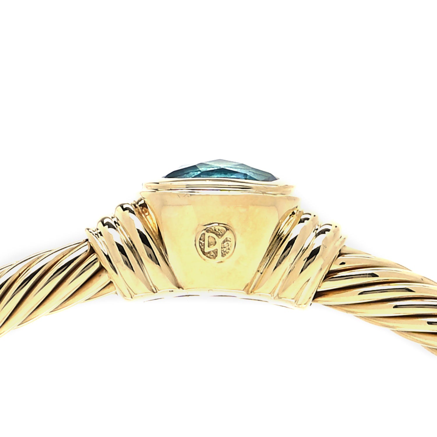David Yurman 18K Yellow Gold Blue Topaz 5mm Noblesse Cable Bracelet 8 of 10
