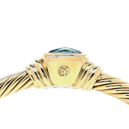 David Yurman 18K Yellow Gold Blue Topaz 5mm Noblesse Cable Bracelet 8 of 10