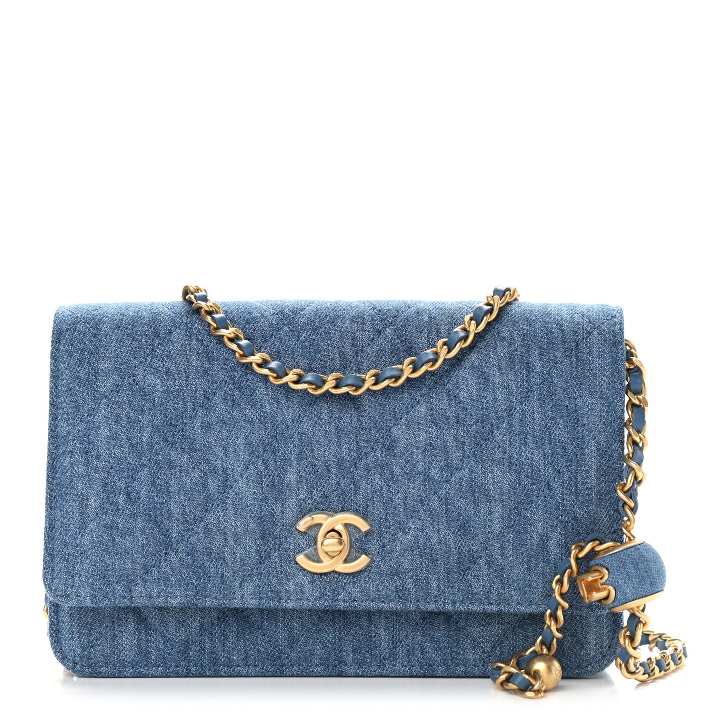 Denim Quilted CC Pearl Crush Wallet On Chain WOC Blue