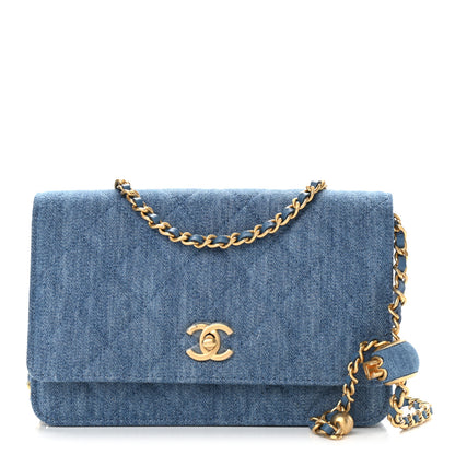 Chanel Denim Quilted CC Pearl Crush Wallet On Chain WOC Blue 1 of 11