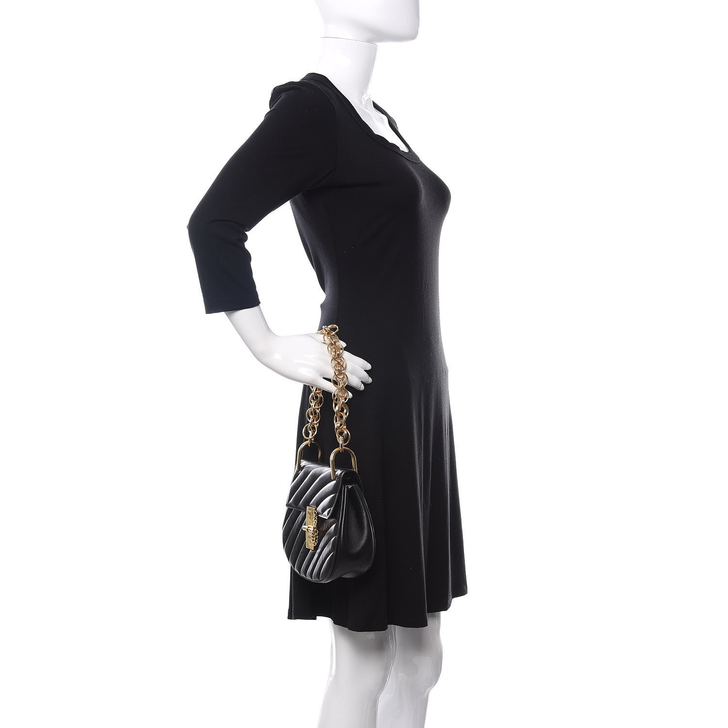 Chloe Calfskin Quilted Mini Drew Bijou Shoulder Bag Black 2 of 9