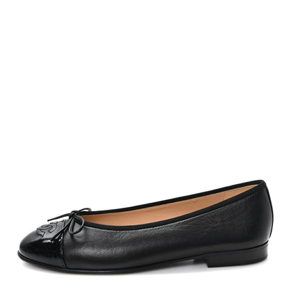Chanel Lambskin Patent CC Cap Toe Ballerina Flats 35.5 Black 1 of 10