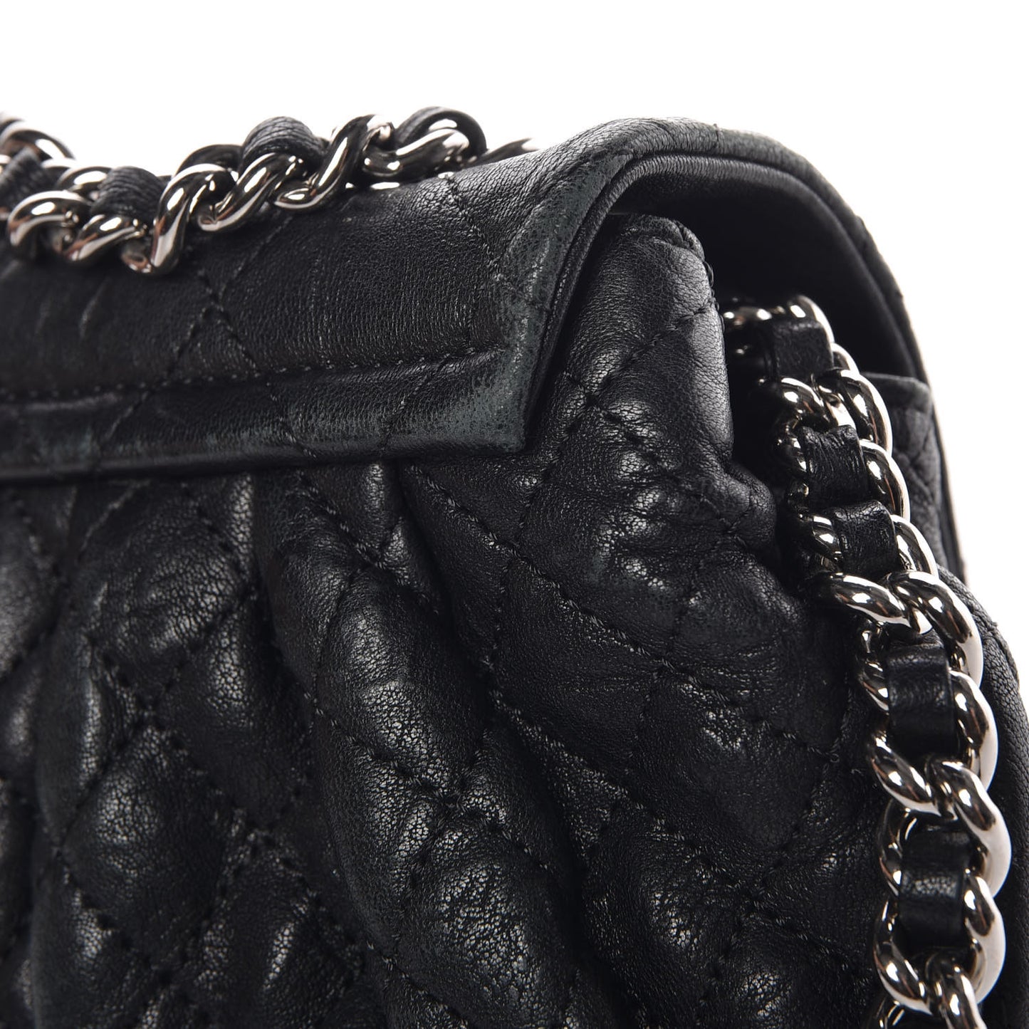 Washed Lambskin Quilted Mini Chain Around Flap Black
