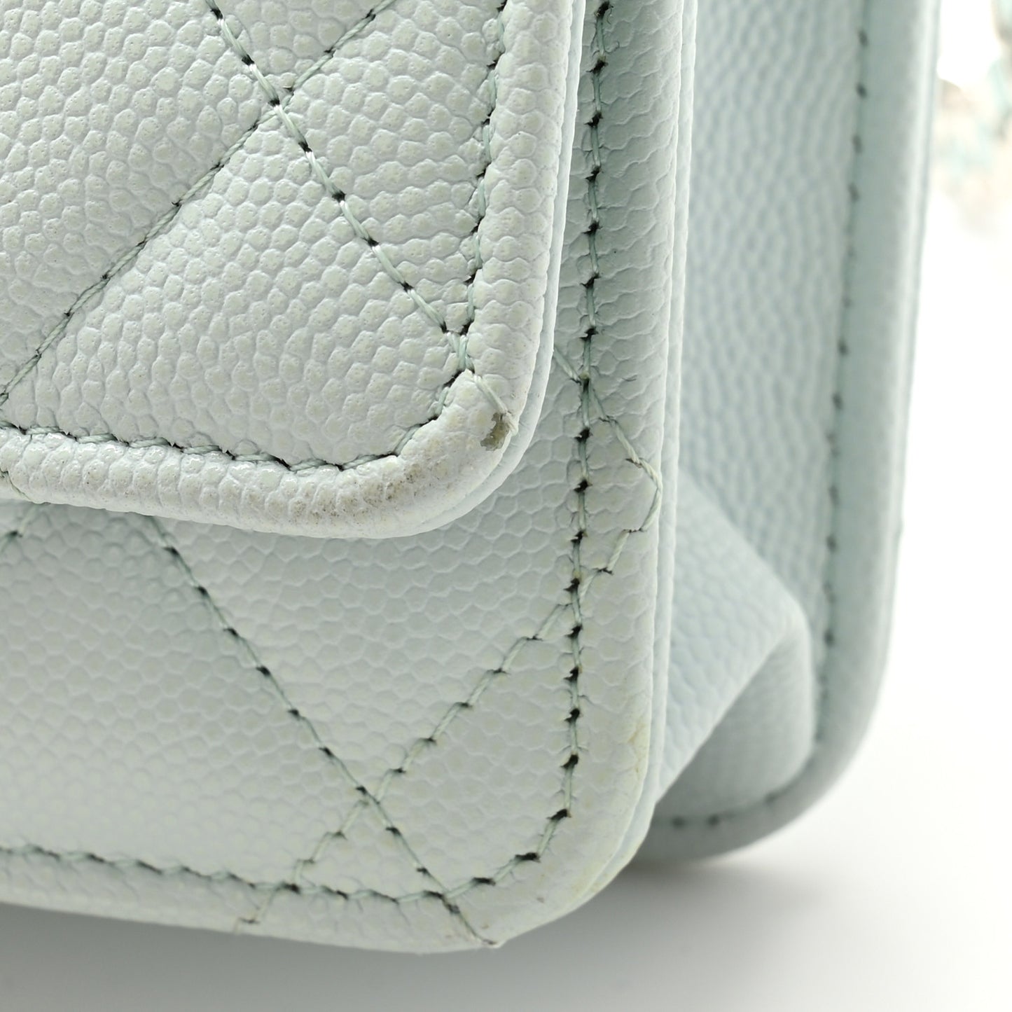 Caviar Quilted Wallet on Chain WOC Light Blue