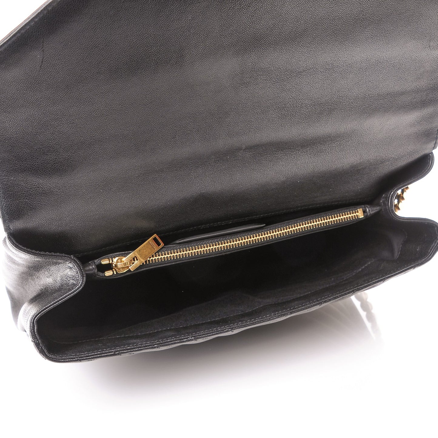 Sheepskin Matelasse Chevron Monogram Large College Satchel Black