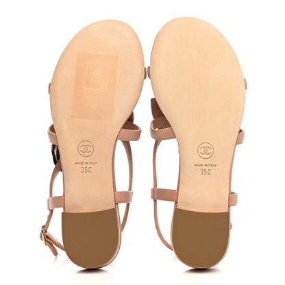 Chanel Lambskin Camellia Thong Sandals 35 Beige 5 of 10