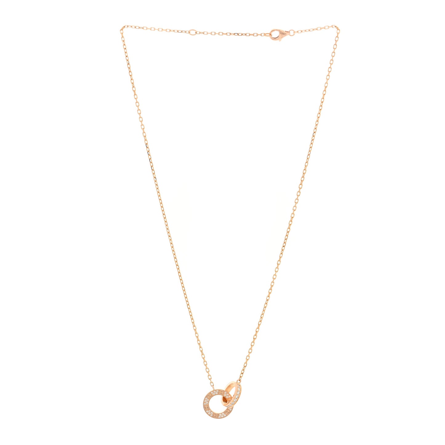 18K Pink Gold Diamond Interlocking LOVE Paved Necklace