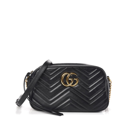 Gucci Calfskin Matelasse Small GG Marmont Chain Shoulder Bag Black 1 of 10