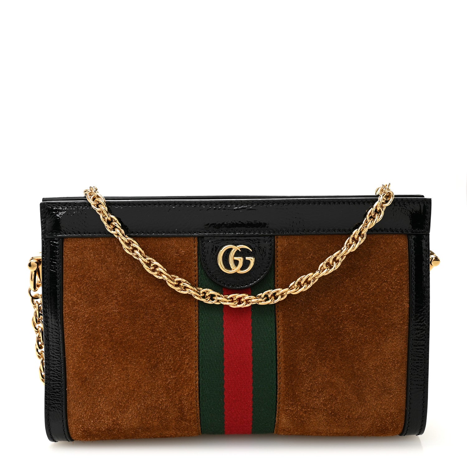 Gucci Suede Patent Web Small Ophidia Chain Shoulder Bag Nocciola Black 1 of 10