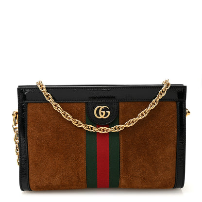 Gucci Suede Patent Web Small Ophidia Chain Shoulder Bag Nocciola Black 1 of 10