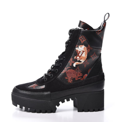 Louis Vuitton Suede Calfskin Catogram Laureate Platform Desert Boots 37 Black Marron 1 of 8