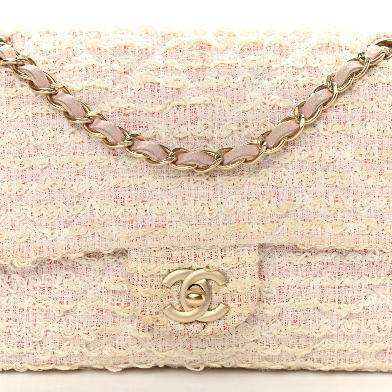 Chanel Tweed Quilted Medium Single Flap White Pink 7 of 18