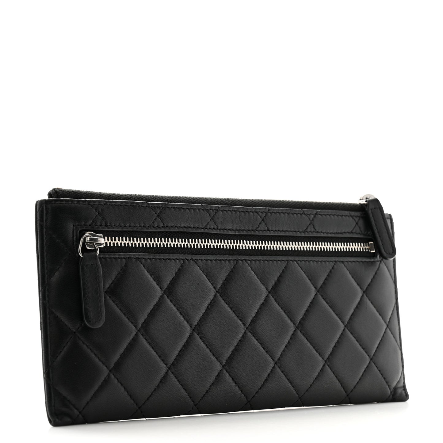 Lambskin Quilted Zip Pouch Black